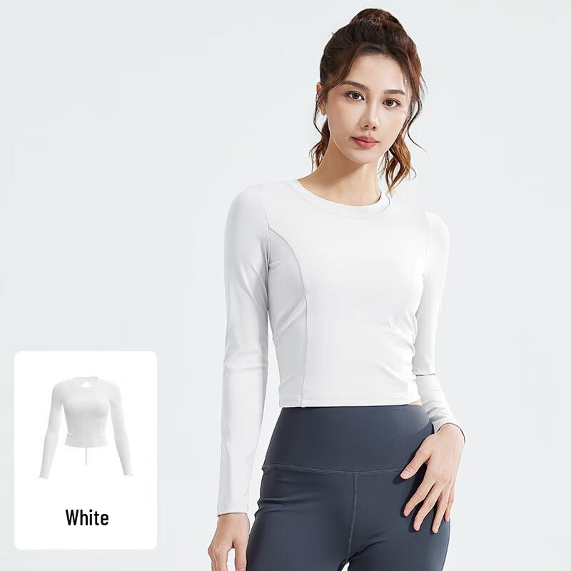 Women s Pleated Slim-Fit Long Sleeve Yoga Top with Built-in Bra