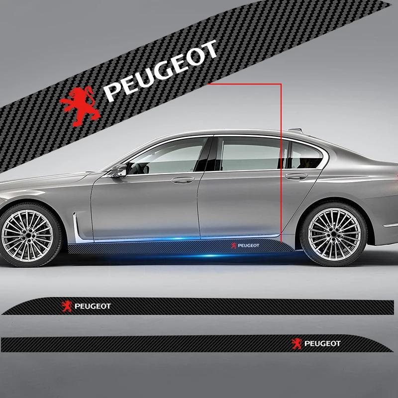 For Peugeot 2pcs Carbon Car Door Side Skirt Sill Stripe Sticker Decals Styling For Peugeot 206 307 308 3008 207 208 407 508 2008