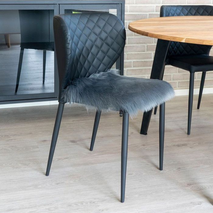 Sitzkissen - HOUSE NORDIC - 40 x 40 cm - Künstliches Lammfell - Grau - Zeitgenössisches Design