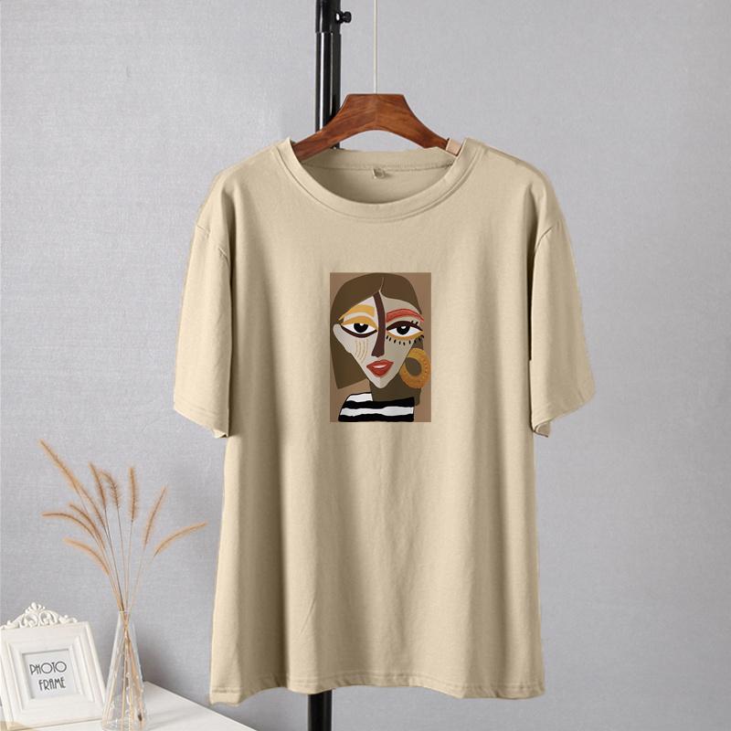 Shellsuning Casual Oversize Aesthetic Art Printed Tshirts Women 2023 Summer New Vintage Cotton Soft Basic Tees Female Fashion Korean Harajuku Tops