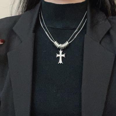 Cool Hip-hop Double-layer Cross Necklace Autumn and Winter New Fashion Design Sweater Chain Unisex Accessories