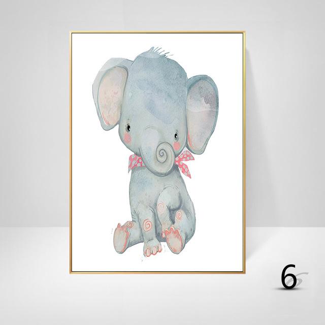 Cartoon Animal Canvas Painting Elephant Rabbit Balloon Children's Room Decorative Painting Creative Art Hanging Painting