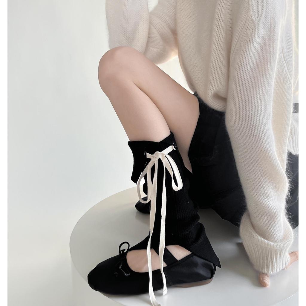 Korean Style Lace-Up Bow Knit Leg Warmers for Girls