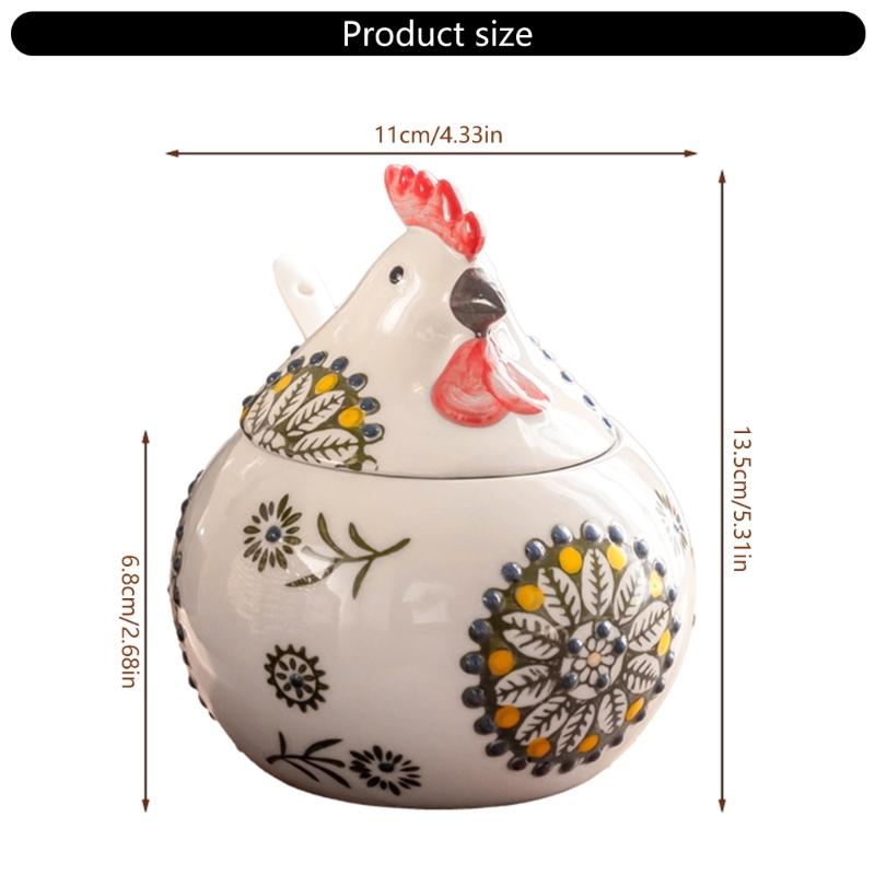 Ceramic Seasoning Container Chick Designs Sealable Lid Included Measuring Utensils For Cooking Essential