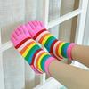 1 Pair Women Colorful Striped Toe Socks Breathable Arch Support Mid-calf Socks Non-slip Moisture Wicking Compression Socks