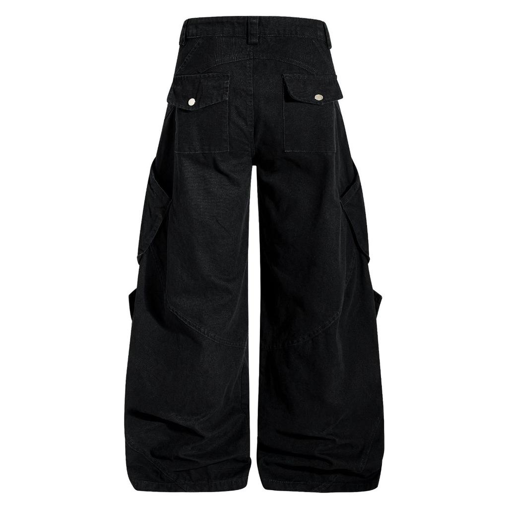 BeatStreet American Workwear Style Multi-Pocket Wide Leg Pants Loose Casual Deconstructed Design Men's Women's Trendy Trousers