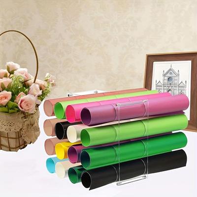 Craft Roll Storage Rack 2 Pieces Clear Acrylic Stand 16-Hole Craft Paper Roll Holder For Organization Desktop Art Studio Home