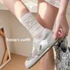 White Bow-knit Socks - Mid-calf Length Socks, Summer and Spring Lightweight Breathable Ballet-style Pure Cotton Layered Socks