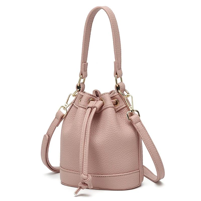 Solid PU Sweet Advanced Sense Niche Design Bucket Bag Casual Large Capacity Versatile Drawstring Women's Handbags