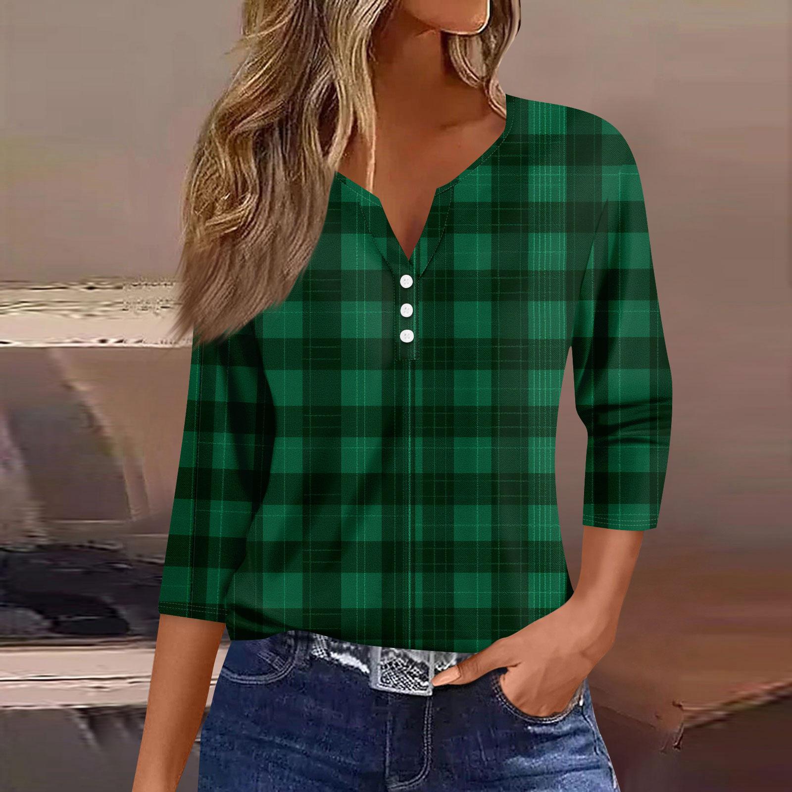 Women s Fashion Button-Up V-Neck Three-Quarter Sleeve Valentine s Day Print Top XXL