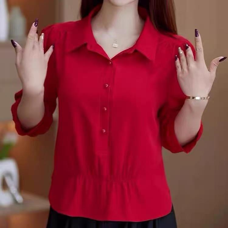 

2025 Women s Seven-Sleeve Loose Fit Slimming Stylish Pullover Top XXL (140-153 lbs)