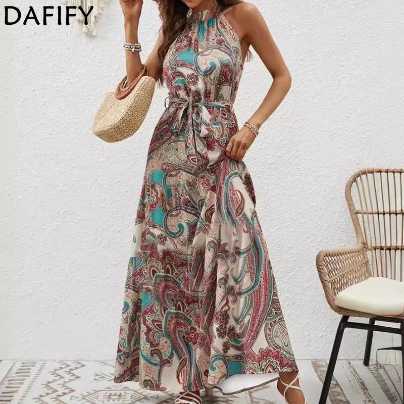 DAFIFY Women's Fashion Summer Spring Sleeveless Hanging Neck High Waist Casual Dresses