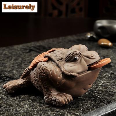 Purple Clay Ox Golden Toad Pixiu Buddha Tea Pet Boutique Flowerpot Landscaping Tea Figurine Play Toys Tea Statue Ornaments Gift