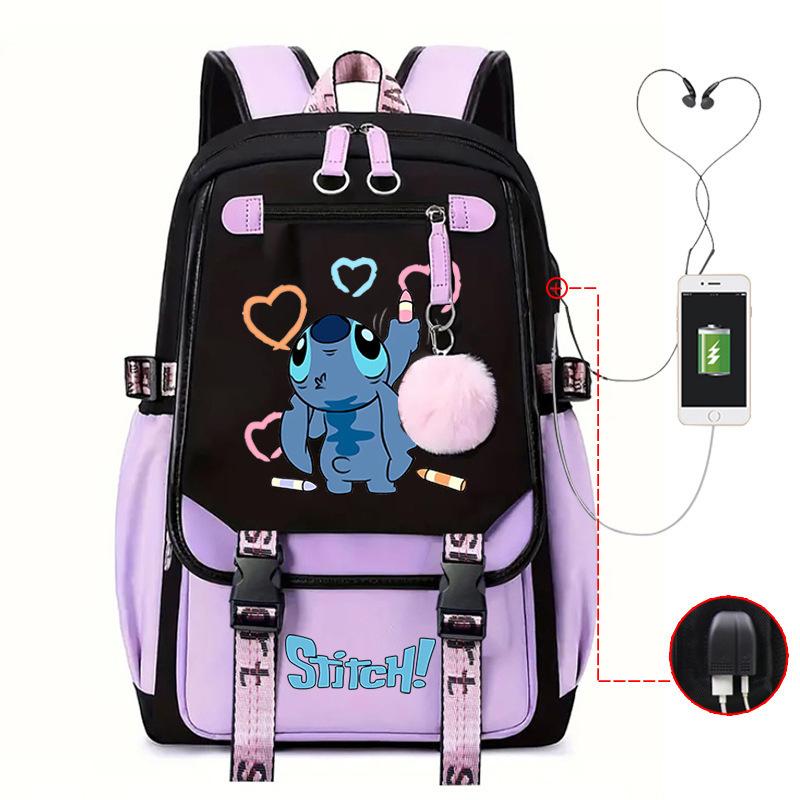 Cute Cartoon Printed Schoolbag Junior High School Student High School Student With Usb Multi-Function Student Schoolbag