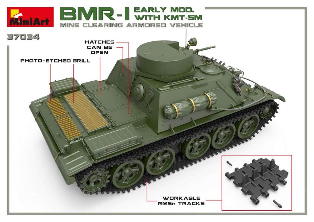 Miniart Soviet Army Early Type Mine Clearing Vehicle Plastic Model MA37034 1/35 BMR-1 KMT-5M