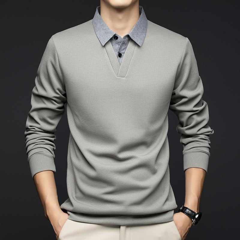 Two-piece T-shirt Shirt Collar for Men with Long Sleeves Layered Spring and Autumn Men's Fashion Base Shirt