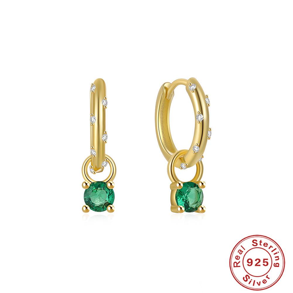 S925 Sterling Silver Color Diamond Set 5A Zircon Hoop Round Triangle Water Drop Pendant Earrings Earrings Earrings