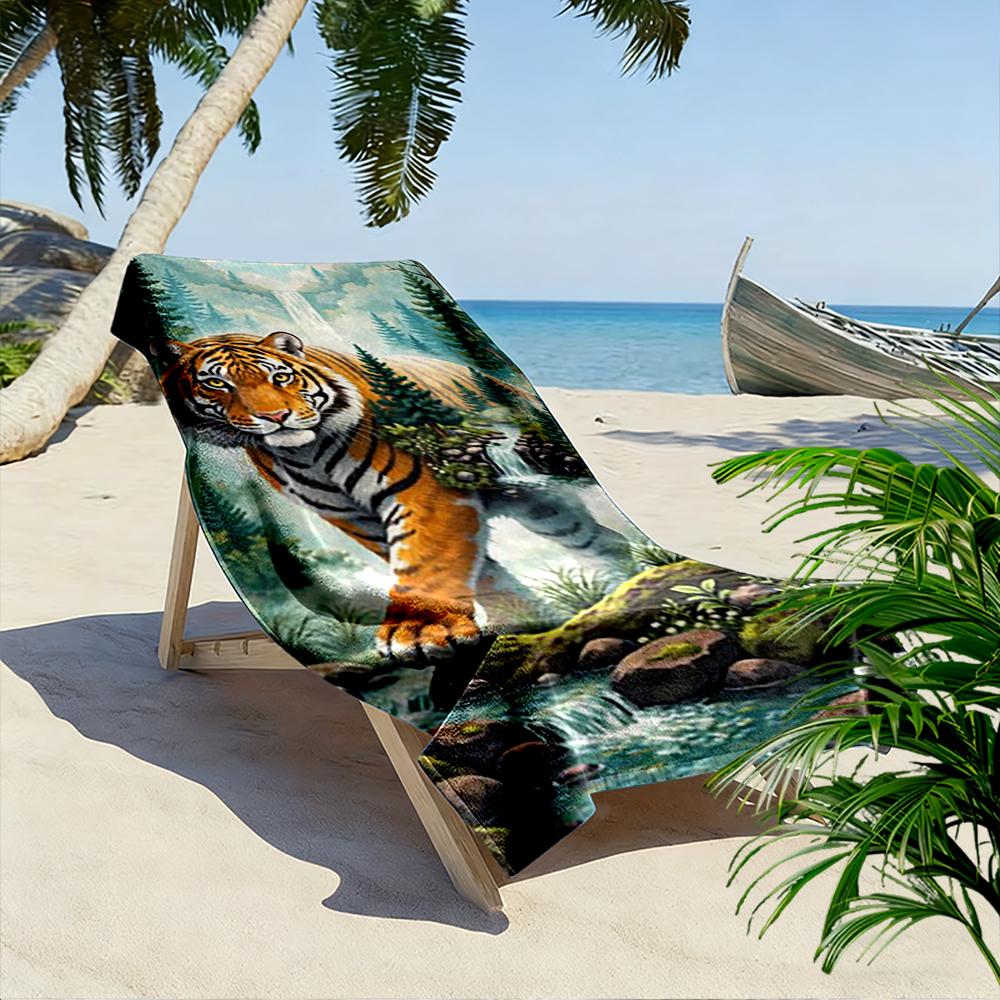 Majestic Tiger In Forest Scene Beach Towel Quick-drying for Travel Outdoor Sports Jogging Beach and Swimming