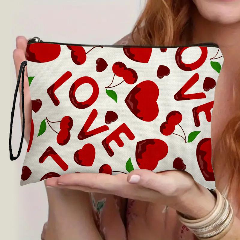 Love Printed Valentine's Day Heart Makeup Pouch Bag Large Capacity Lipsticks Handbag Portable Cosmetic Storage Bag For Gift