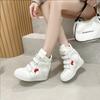Genuine Leather 7CM Inner Height-increasing High-top White Shoes for Women Autumn New Velcro Casual Sports Short Boots