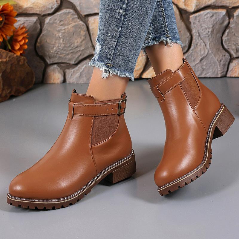 Women's Plus Size Euro-American New Style Autumn Winter Martin Ankle Boots – Round Toe Wedge Platform with Buckle Detail Wholesale