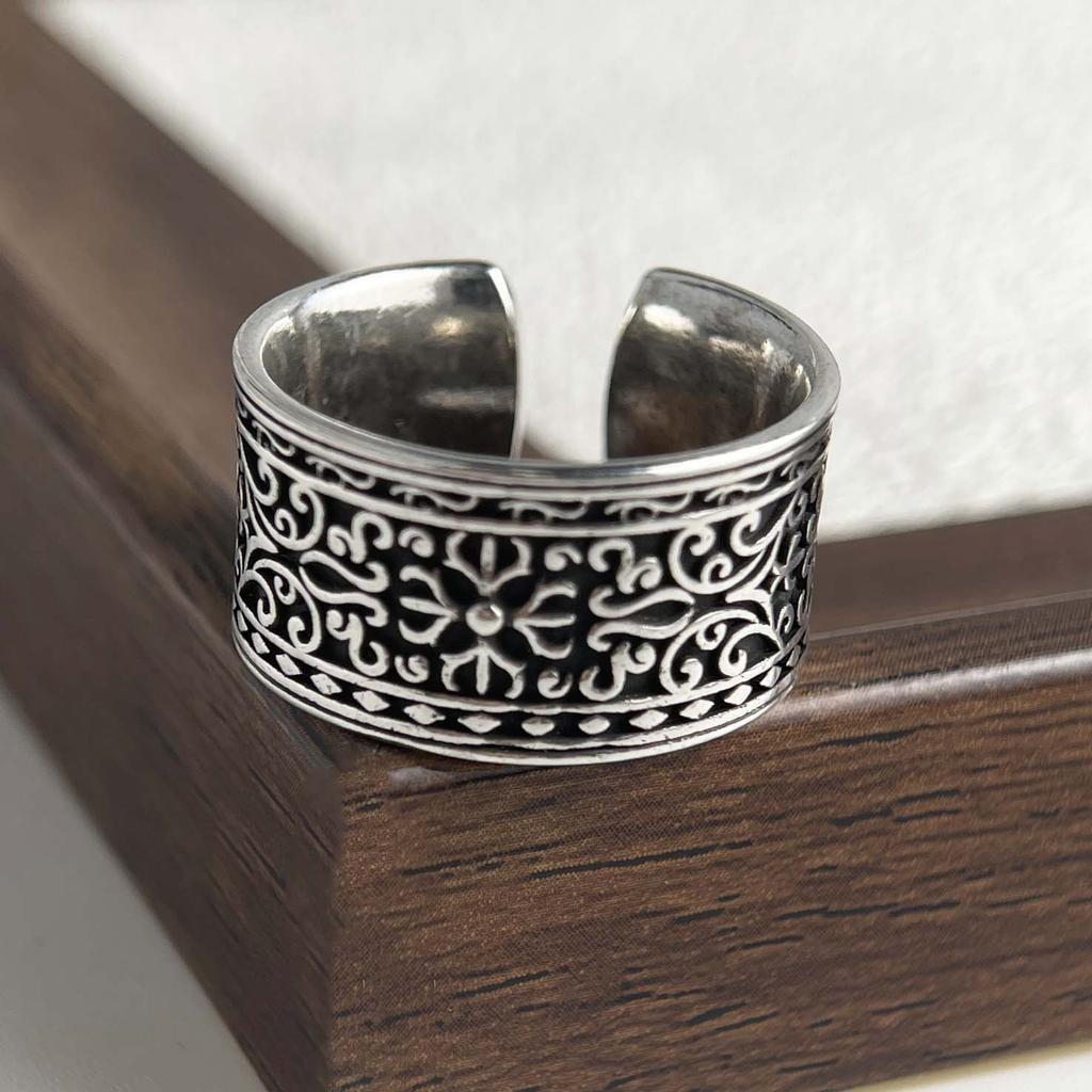 Xiaomi 925 Sterling Silver Rings for Women Couple Minimalist Handmade Retro Blue Stone Wide Ring Fine Jewelry Gift Prevent Allergy
