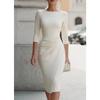 HNXC Women's Fashion Summer Spring O-Neck 3/4 Sleeves Solid Color Print Casual Dresses Classic Exquisite