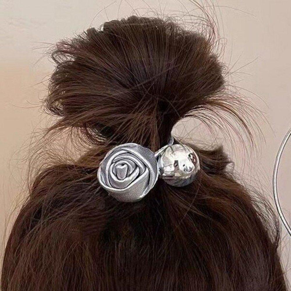 

Mno Женская прическа «пучок какашки», низкий пучок, красивая розовая повязка для волос, серебристая эластичная резинка для волос, резинка для волос, женская резинка для волос «пучок какашки»