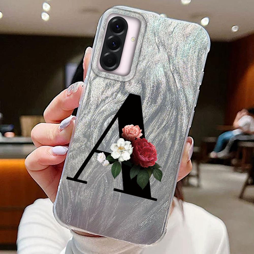 

Черный A-Z Буква Цветочный градиент Для Samsung A56 A16 A26 A36 A15 A25 A35 A55 S24 S25 Plus Чехол для телефона Крышка Силиконовый Прозрачный Бампер Жесткая ПК Задняя крышка Samsung A15 белый