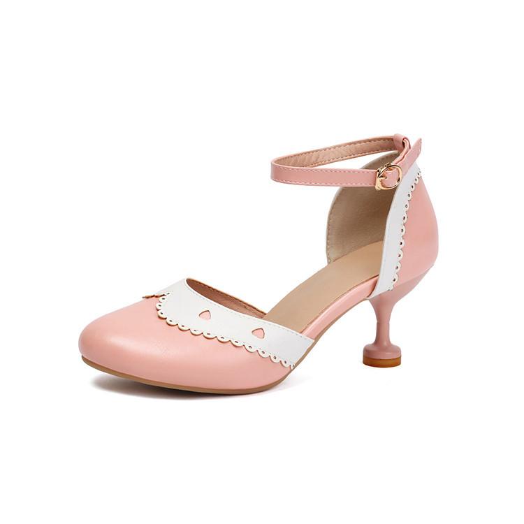 

Foreign order summer fashion cat heel high heel round head color matching hollow sandals 34