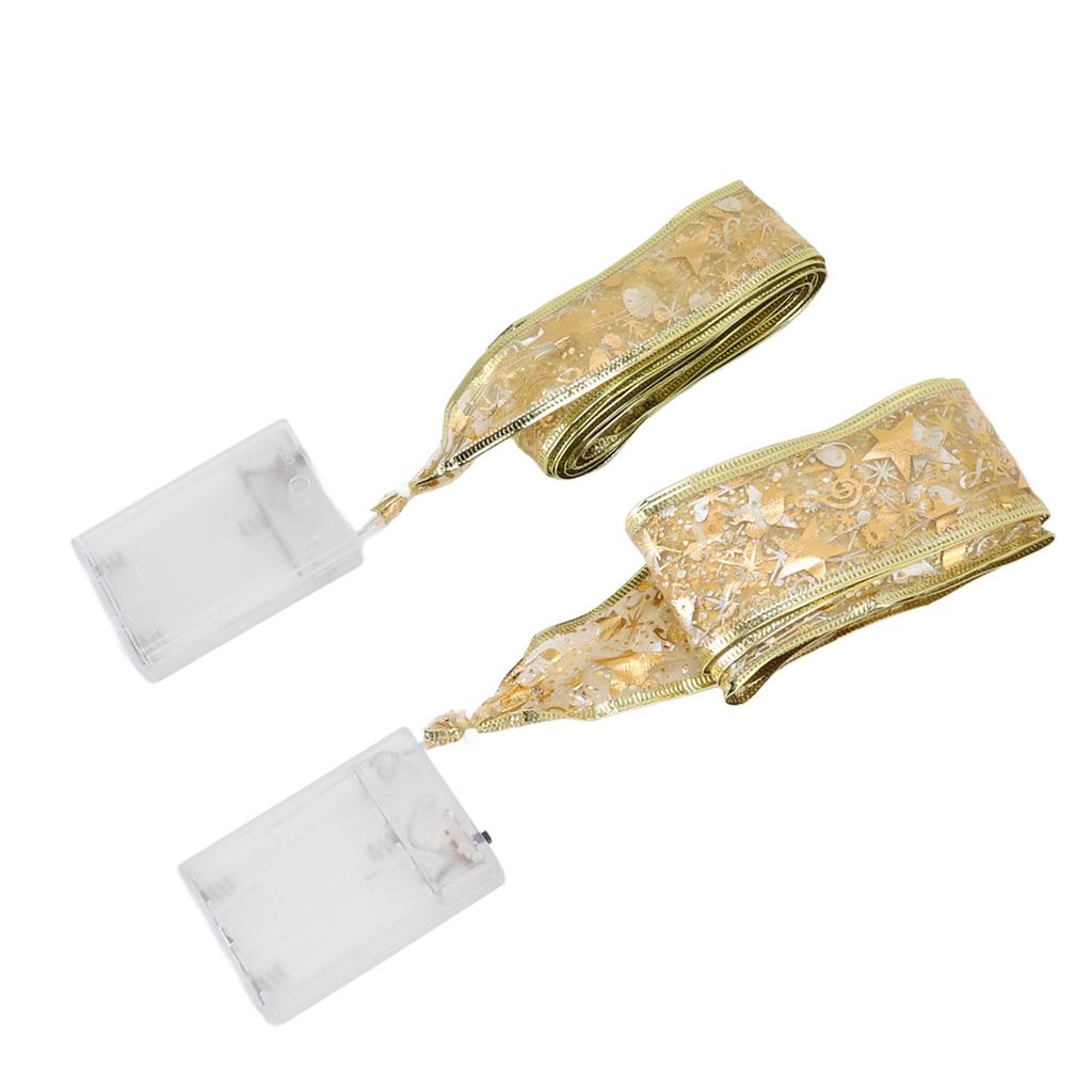 2 Pcs Christmas Ribbon String Lights Fairy Lights Christmas Tree Lights for Decorations Golden Warm