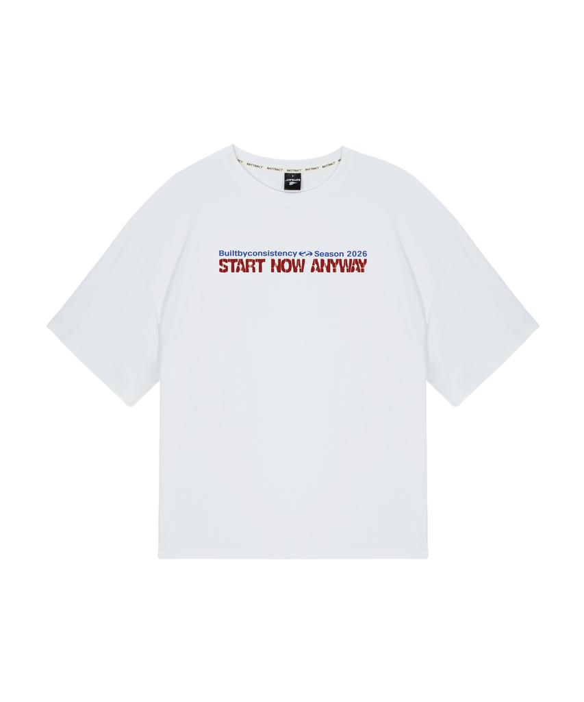 BATTRACT Slogan Season Oversized Short Sleeve T-Shirt [White]