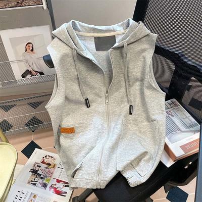 Chaleco para Mujer Algodón con Capucha Tops sin Mangas Casual Suéter sin Mangas Oversize Grueso Casual Chaleco con Cuello en V