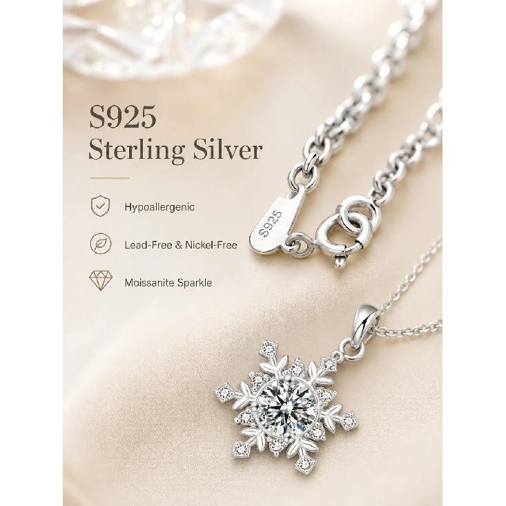 S925 Sterling Silver Snowflake Necklace for Women Versatile High-End Feel Moissanite Pendant Silver Collarbone Chain Gift