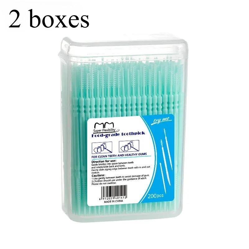 200pcs Plastic Double-headed Disposable Toothpicks Ultra Fine Interdental Brush Dental Flossing Head Oral Hygiene Tool