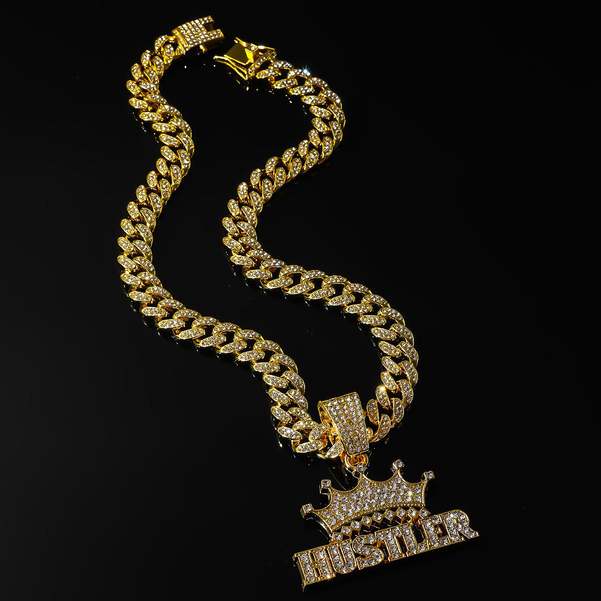 

Подвеска с кубинской цепочкой в виде буквы «Корона» с бриллиантами, мужское ожерелье в стиле хип-хоп, большое золотое ожерелье с бриллиантами