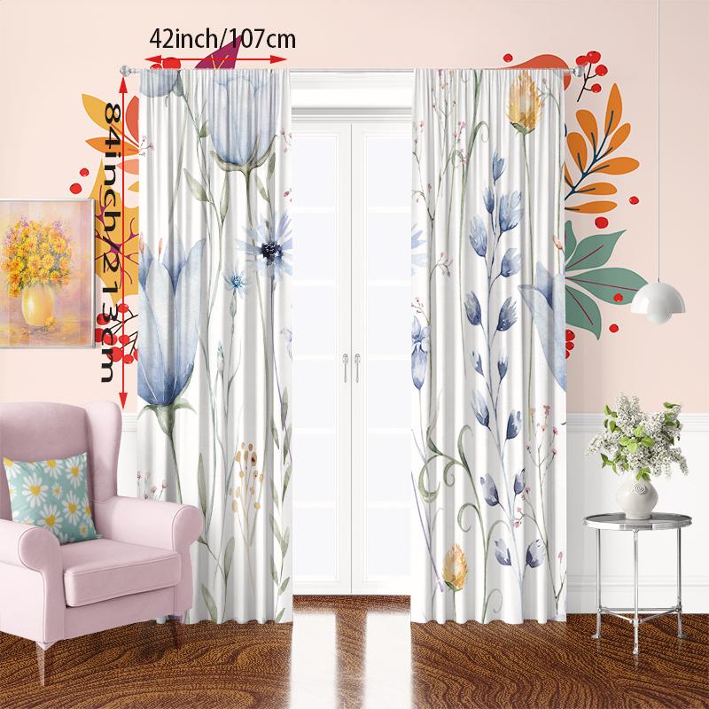 2KS - Malovaný květ - Tištěný závěs - Polyesterový materiál - vhodný do ložnice, obývacího pokoje, pracovny, soukromého prostoru