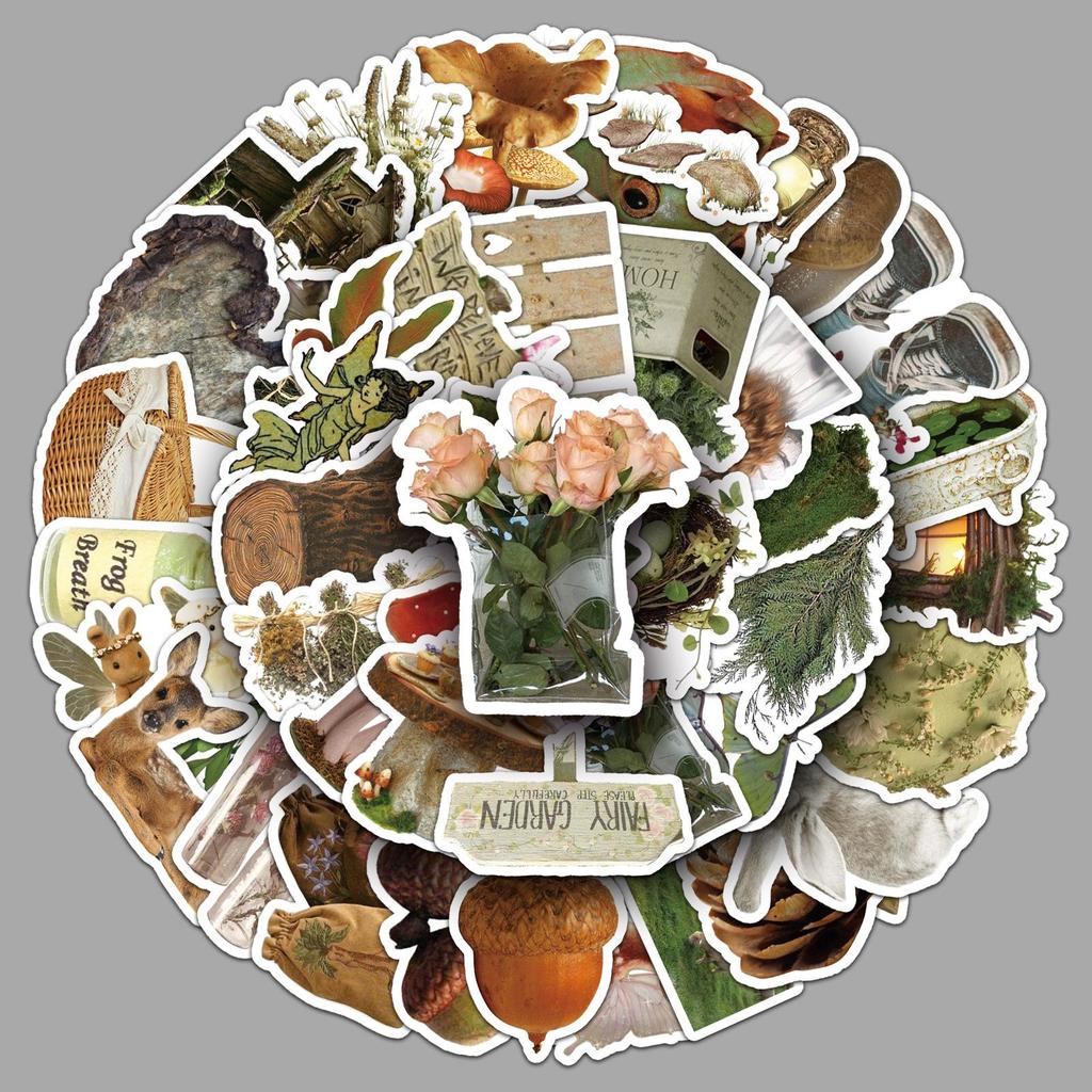 50-Count Forest Retro Style Waterproof Stickers for DIY, Journals, and Laptops.