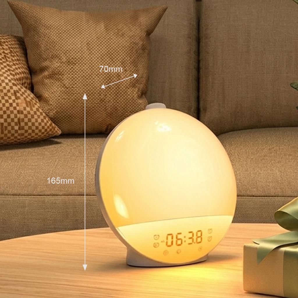 Sunrise Simulation Alarm Clock Wake Up Light 7 Natural Sounds 8 Sleep Music FM Radio Dual Alarms Snooze Colorful RGB Ambient Light