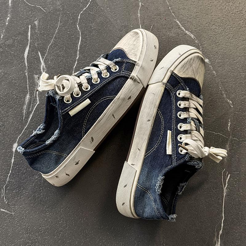 

Кеды Мужская обувь Летний Новый Нишевый Дизайн Повседневная Толстая Подошва Модный Бренд Высококачественная Дышащая Черная Обувь для Скейтборда 44 темно-синий