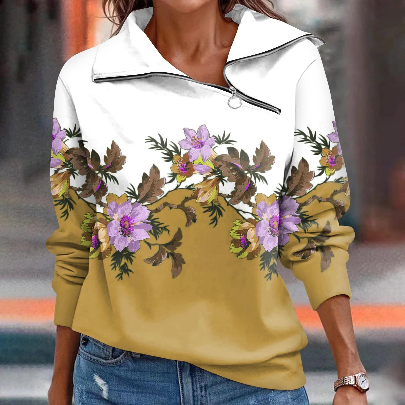 

Женская осенняя футболка, свободный пуловер, спортивные топы с молнией на четверть, повседневный топ с V-образным вырезом и длинным рукавом с принтом L оранжевый