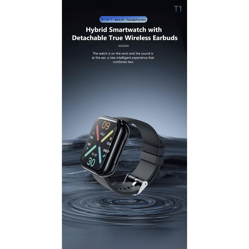 New T1 Smartwatch TWS Bluetooth Headset 2-in-1 Bluetooth Call Sports Bracelet Heart Rate Measurement Waterproof