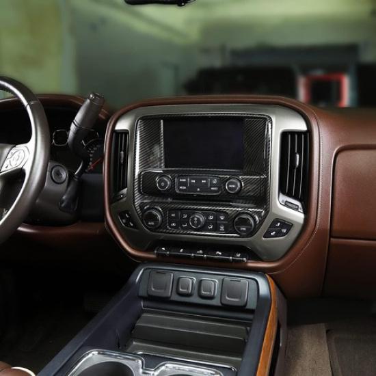 For 14-18 Chevy Silverado Console GPS Navigation Screen Cover Trim Carbon Fiber