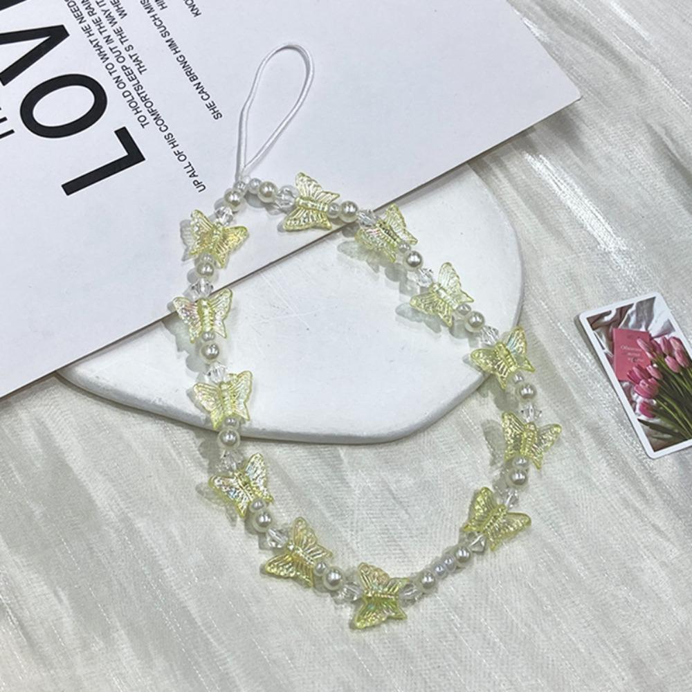 Butterfly Beaded Butterfly Cellphone Lanyard Anti-lost Crystal Clear Candy Colors Cellphone Keychain Sweet Kawaii