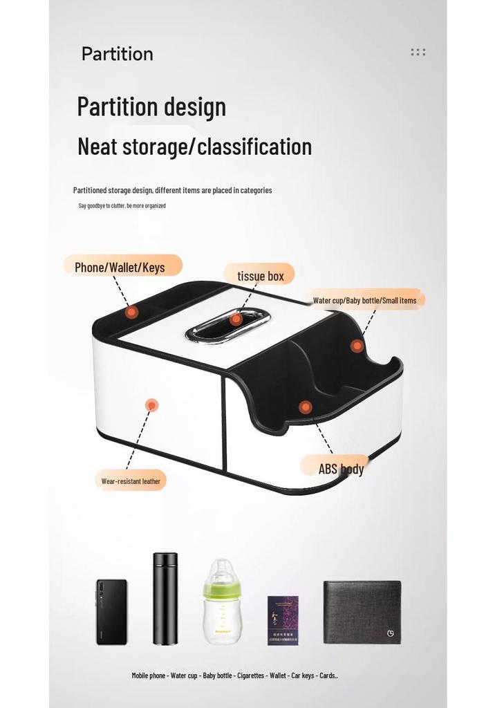 Multifunctional Car Armrest Storage & Tissue Box with Cup Holder