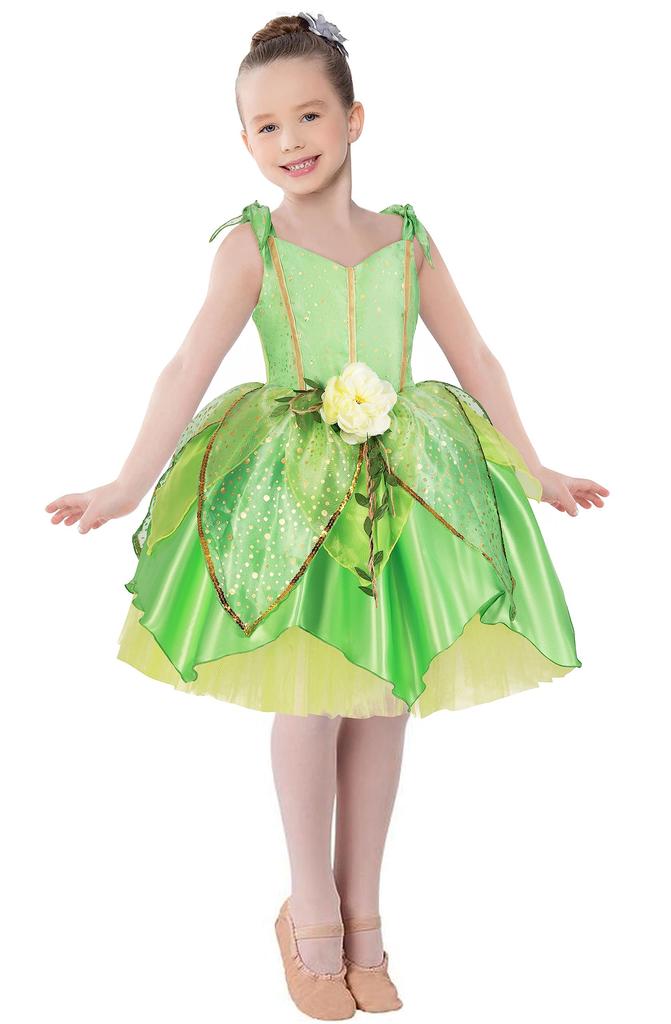 TYHTYM Princess Dress, Children's Tinker Bell Dress (Fairy Costume, Tiara, and Stick) 3-Piece Set, Flower Fairy, Butterfly Fairy Costume, Kids