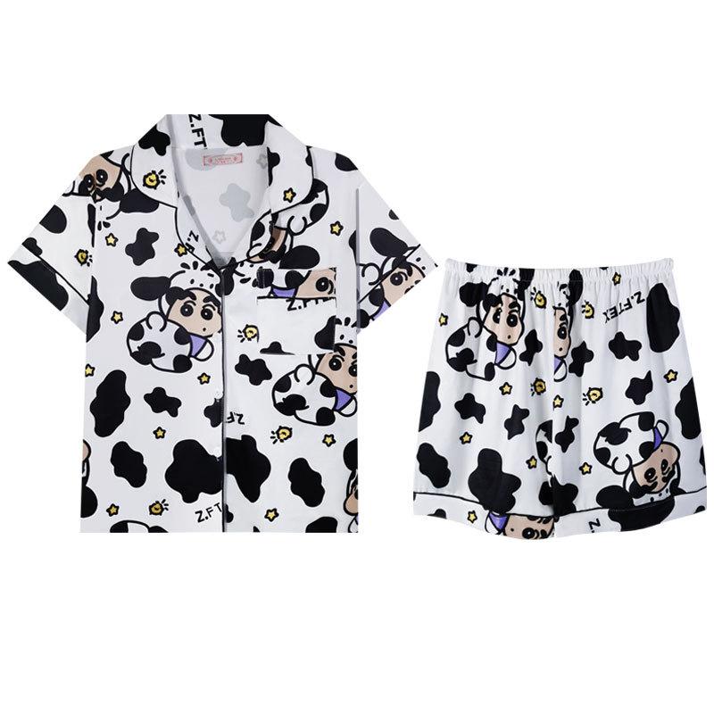 Pajamas Women's Summer Cow Crayon Small New Short-sleeved Shorts Cartoon Cute High-value Casual Style Loungewear Set