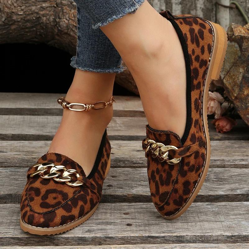 Spring Leopard Print Fashion Ladies Flat Heel Women Shallow Party Shoes Soft Soled  Loafers Mary Jane Large Size 43