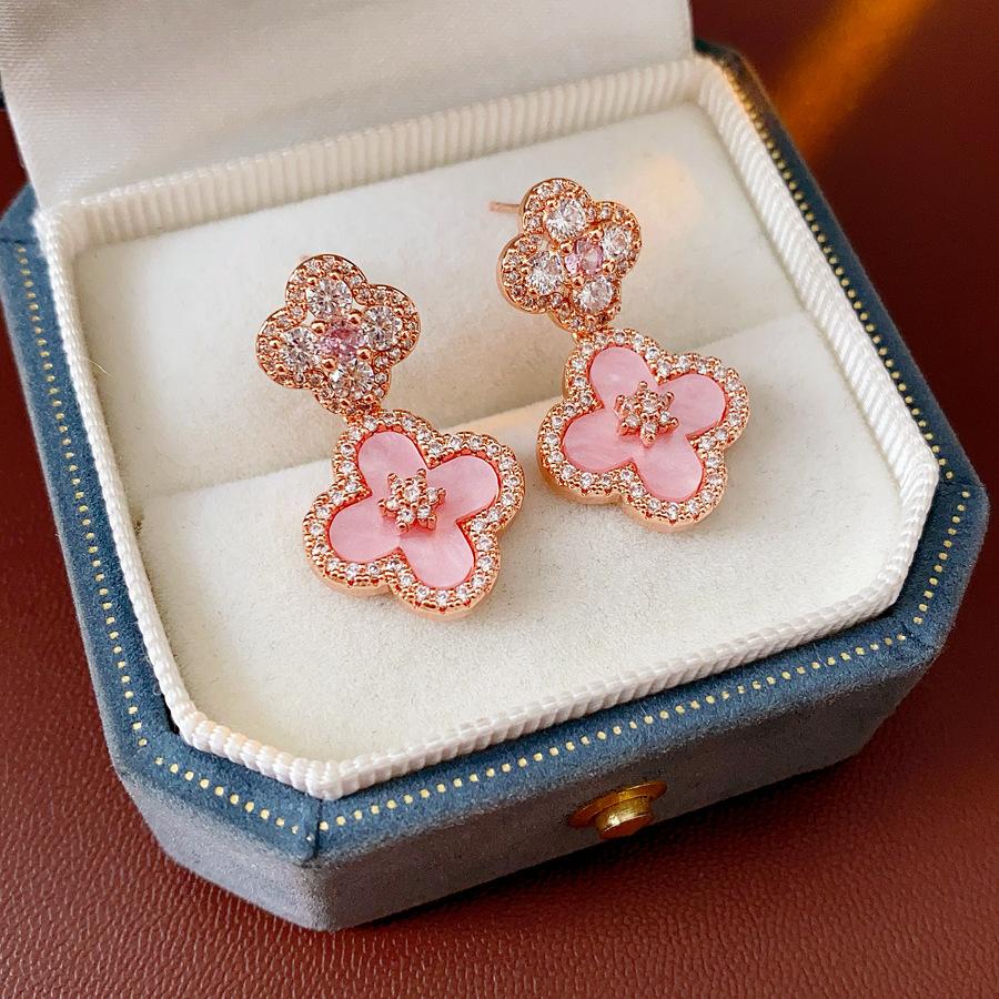 

Silver Needle Zircon Flower Fritillary Pendant Earrings Korean Sweet Small Fresh Stud Earrings Temperament Light Luxury High-end Earrings