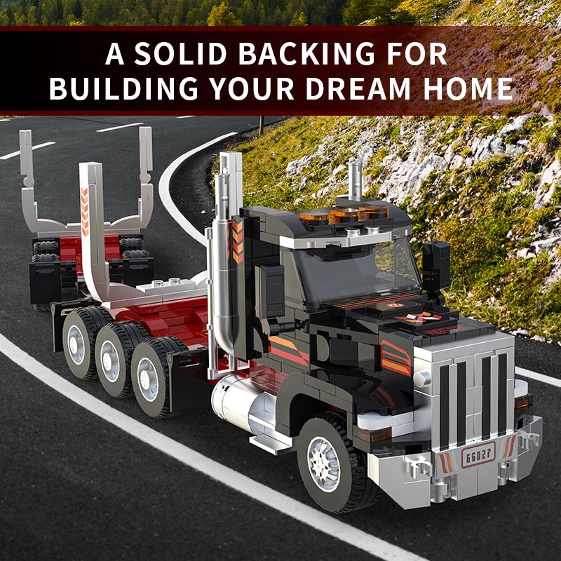 66027 American-Style Timber Truck Tractor Building Blocks Toy Ornaments, Logging Truck Model Assembly, Children'S Holiday Gift